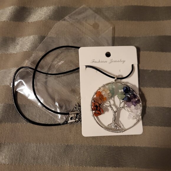 Tree of Life Gemstone Silvertone Setting/Chain in Package, NWOT - Picture 3 of 8